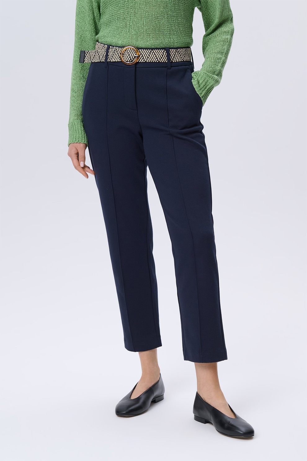 GreenPoint, Pantaloni conici din amestec de in cu pensa frontala, Bleumarin, 46