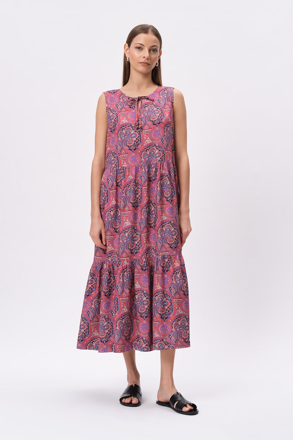 GreenPoint, Rochie midi cu model, Rosu capsuna, Albastru, 36