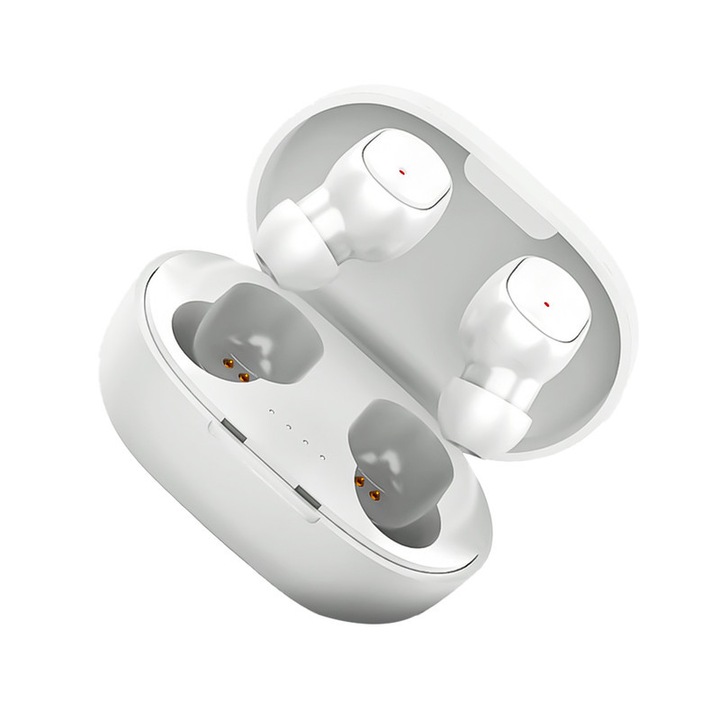 Casti Wireless TWS pentru Sport, Casti In-Ear TWS Bluetooth 5.3, Rezistente la Apa si Transpiratie IPX5, HD Control Tactil pentru Muzica/Apeluri, Microfon Integrat, Carcasa de Incarcare Portabila, Compatibile cu telefoane iOS/Android, Alb