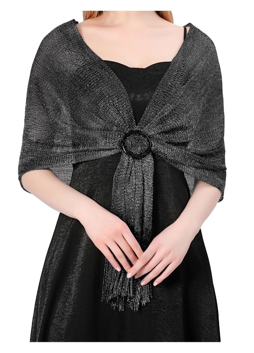 Esarfa lunga tip sal pentru femei, PsAyl®, Cu catarama, 50 x 190 cm, Negru Argintiu