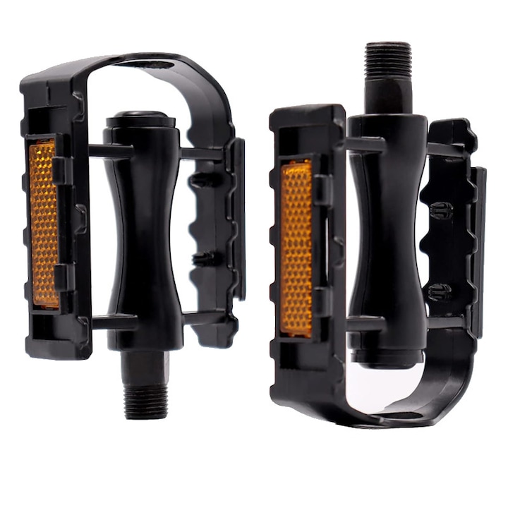 2 db kerékpárpedál készlet, BOMSTOM, Dupla csapágyazású, Alumíniumötvözet, stoplikkal, Csúszásgátló, MTB-hez, BMX-hez, Fekete