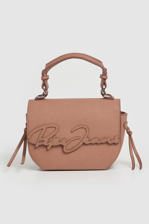 Pepe Jeans London, Geanta din piele cologica cu maner si logo, Roz prafuit