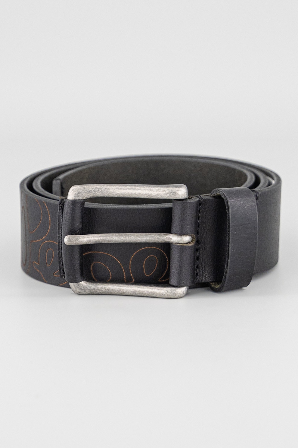 Pepe Jeans London, Curea de piele cu logo brodat, Negru, 100