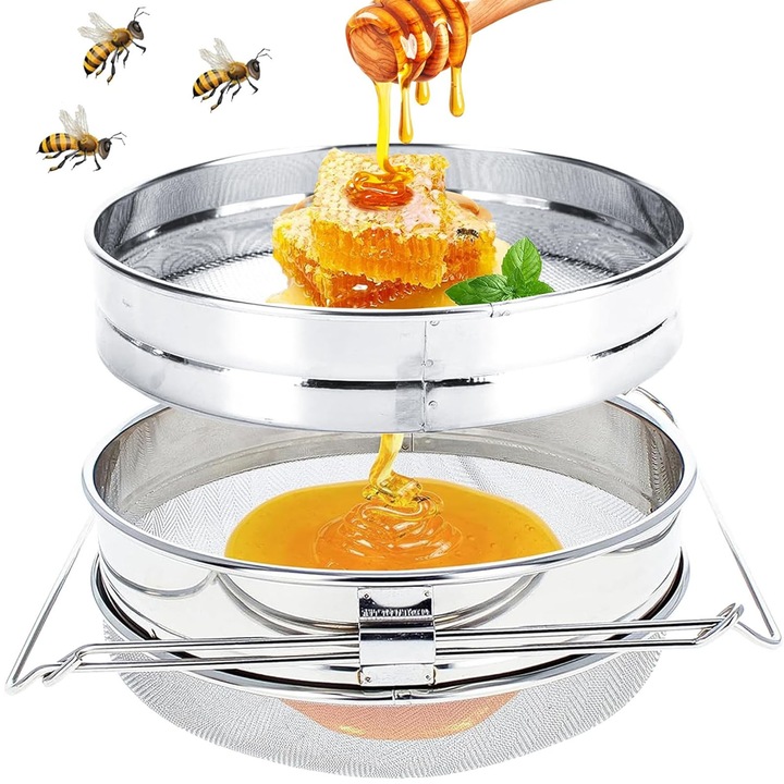 Strecurator din otel inoxidabil, ZGGZERG, Cu maner extensibil, Sistem dublu de sita, capacitate mare, Ajustabila, Filtrare Eficienta, Multifunctional, Rezistenta si Usor de Curatat, Pentru Ceai, Faina, Zahar Pudra, 23*23*4.5cm, Argintiu