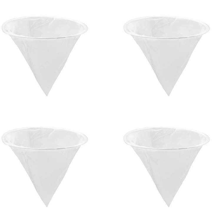 Filtru conic, ZGGZERG, 4 bucati, Cu plasa fina, Design cu cerc metalic, Utilizare usoara, Filtrare Eficienta, Reutilizabil, Rezistenta si Usor de Curatat, Pentru filtrarea sucurilor, uleiurilor, laptelui, Nylon, Diametru 24cm, Alb