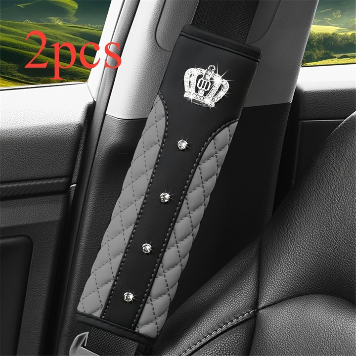 Husa centura de siguranta, set 2, pielePU, diamant, tricotat, universal