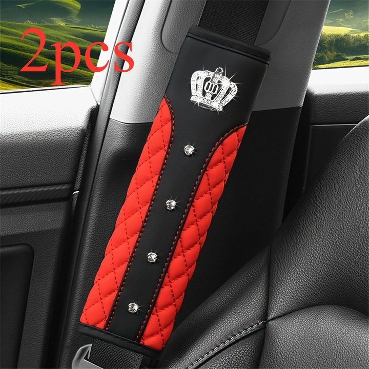 Husa centura de siguranta, set 2, pielePU, diamant, tricotat, universal