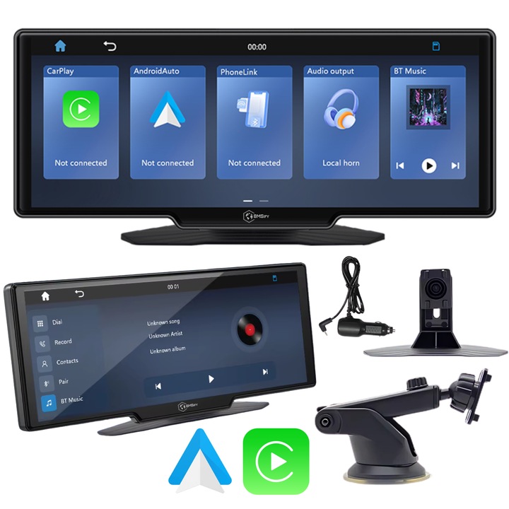 Navigatie Auto Multimedia Universala BMSIFY®, Ecran Tactil IPS HD 10.26", CarPlay & Android Auto Wireless, Bluetooth 5.4, MirrorLink, Transmitator FM, AUX, Slot TF pana la 256GB, Sunet Clar, asistent vocal, montaj universal, Negru