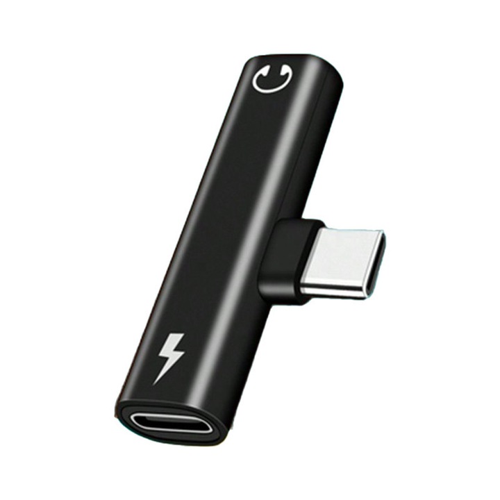 Адаптер за зареждане, 2 в 1, USB-C към 3.5 мм жак, Слушане на музика и едновременно зареждане, Поддръжка на PD бързо зареждане и Hi-Fi звук, Съвместим със Samsung S25/S24, iPad Pro, Pixel 9, За игри и филми, Черен