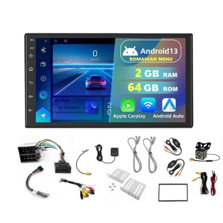 Navigatie GPS SkyTechs® [4GB+64GB] Android 13 Carplay display 7 inch bluetooth 5.0 pentru VW Passat B5 Golf 5 6 Skoda Octavia Yeti Superb Fabia Seat Polo camera wireless inclus