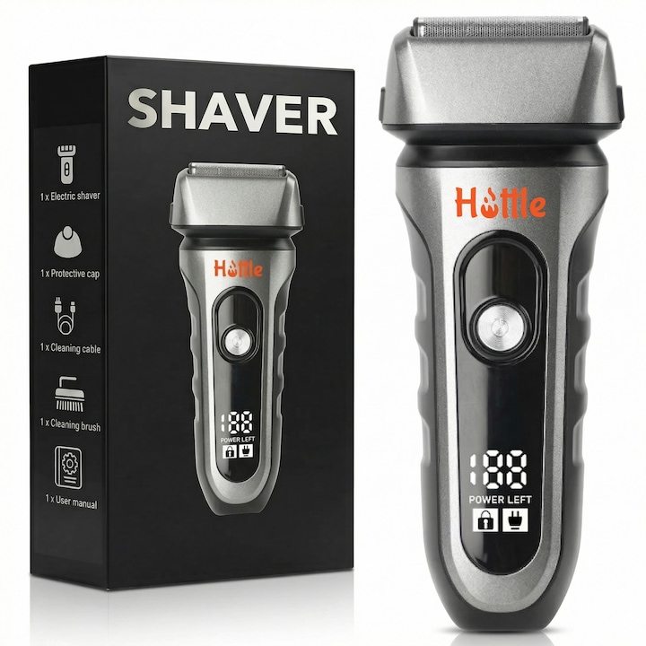 Професионална Електрическа Самобръсначка И Интимна Машинка За Бръснене, HOTTLE®, 9000 Об/Мин, 3 Остриета С Висока Прецизност, USB-C Зареждане, LCD Дисплей, До 90 Мин. Живот На Батерията, IPX7 Водоустойчивост, Подходяща За Мокро И Сухо Бръснене, Сребрист