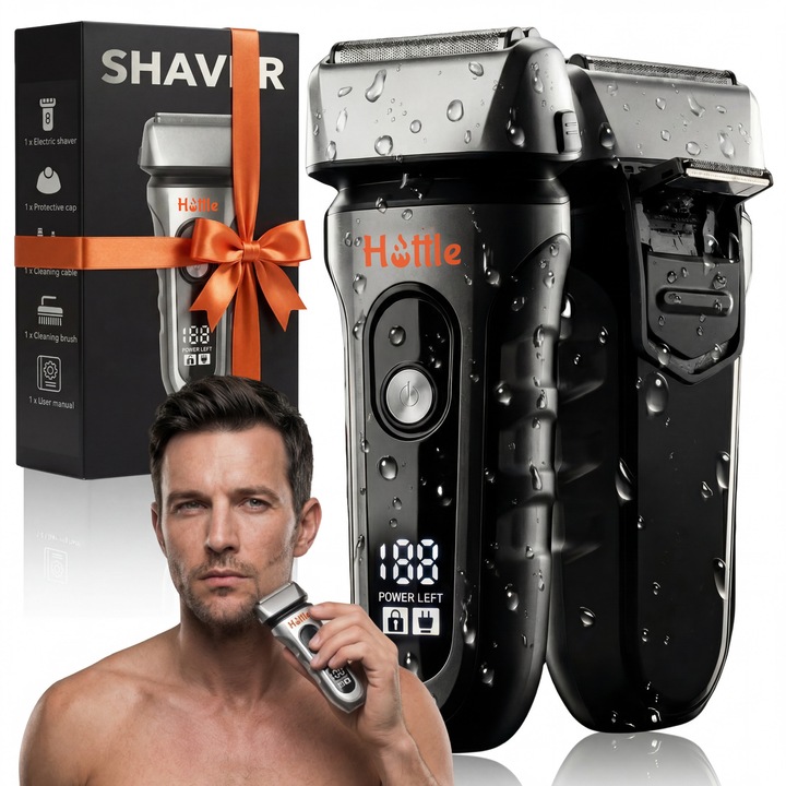 Aparat de Ras si Barbierit Electric, Profesional, HOTTLE®, Motor 9000 RPM, Shaver cu 3 Lame Flotante, Type-C, Afisaj LCD, Autonomie 90 Min, Aparat Ras cu Utilizare Umed si Uscat, Wet & Dry, IPX7, Shaver Electric, Cap Magnetic, Aparat Ras Argintiu
