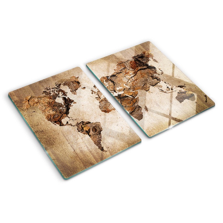 Tocatoare de bucatarie, Tulup, Harta lumii din lemn, Maro, 2x40x52 cm, 010010520020000007735