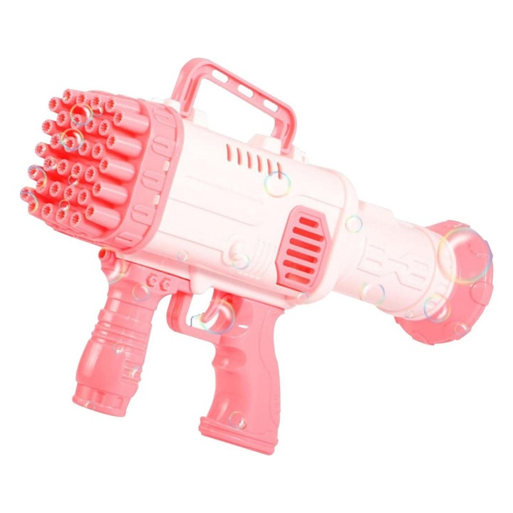 Интерактивен пистолет за балони със сапун в розов цвят с 64 отвора за ярки мехурчета и неограничено забавление на открито - перфектна играчка за партита, игра и дейности на открито