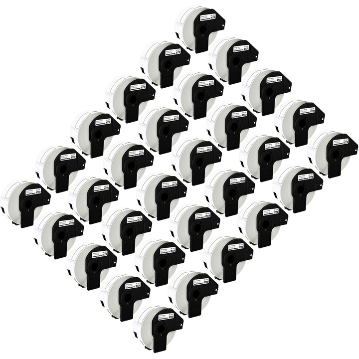 Kit de 30 Role Etichete Adezive DK-11201, Alb, 29mm X 90mm, Suport Plastic Inclus, Compatibile Brother P-Touch QL1000 1050 1060, P-Touch QL 500, P-Touch QL 600, P-Touch QL 700, P-Touch QL 800