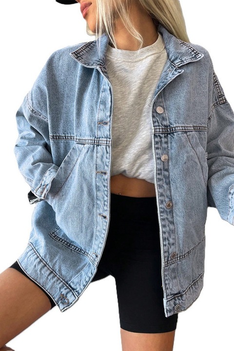 Jacheta Dama, Denim, Cu Umar Cazut, Albastru deschis