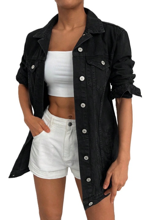 Jacheta/Geaca Dama, Din Denim, Lunga, Negru