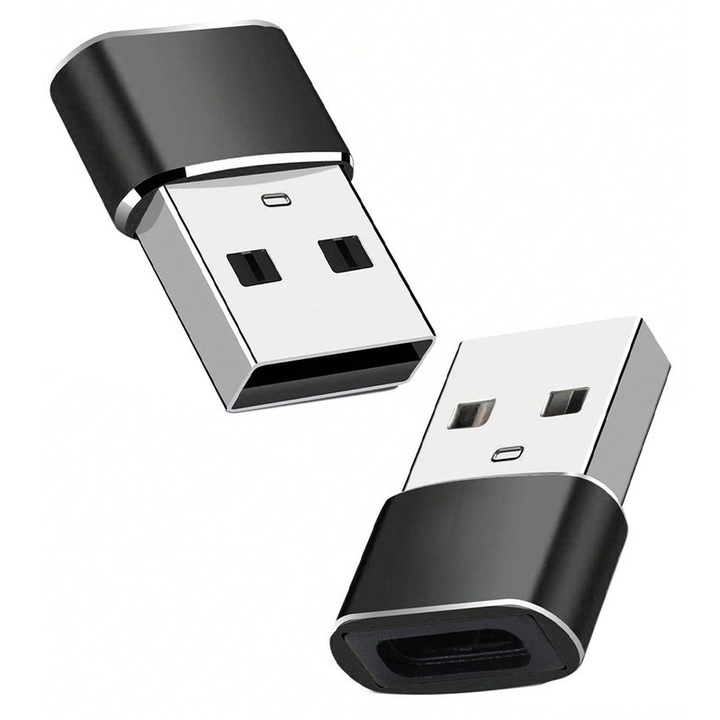 2 db-os USB-C (anya) - USB-A (apa) adapter készlet, új kábelek csatlakoztatása régi portokhoz, alumínium átalakító, gyors töltés és adatátvitel, kompatibilis iPhone 16/15, Samsung S25/S24 készülékekkel, laptopokkal és más USB Type-C eszközökkel, fekete