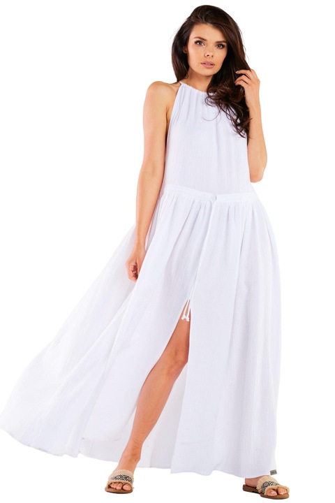 Rochie lunga M263, InfiniteYou, Ajustabila, Alb, Bumbac/Lycra