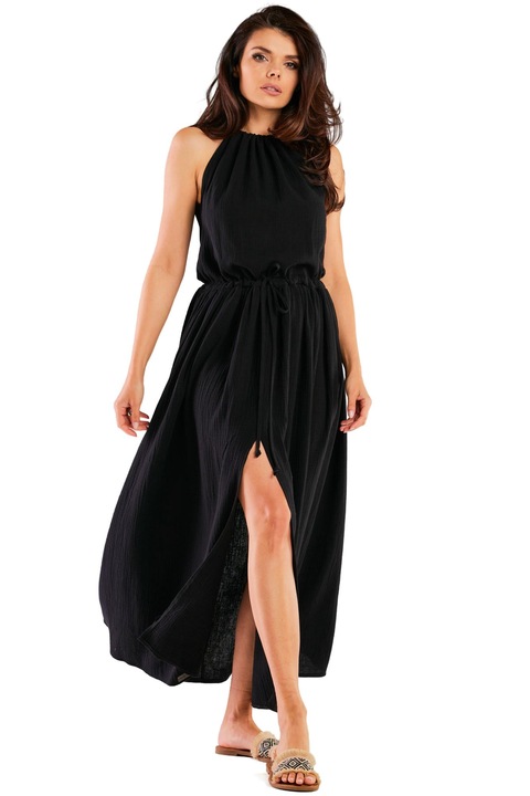 Rochie lunga M263, InfiniteYou, Bumbac/Lycra, Negru
