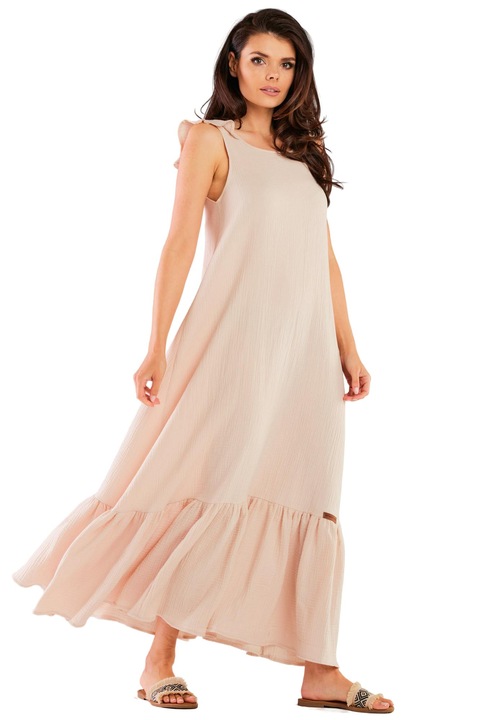 Rochie maxi M262, InfiniteYou, Bumbac/Lycra, Bej, L-XL INTL