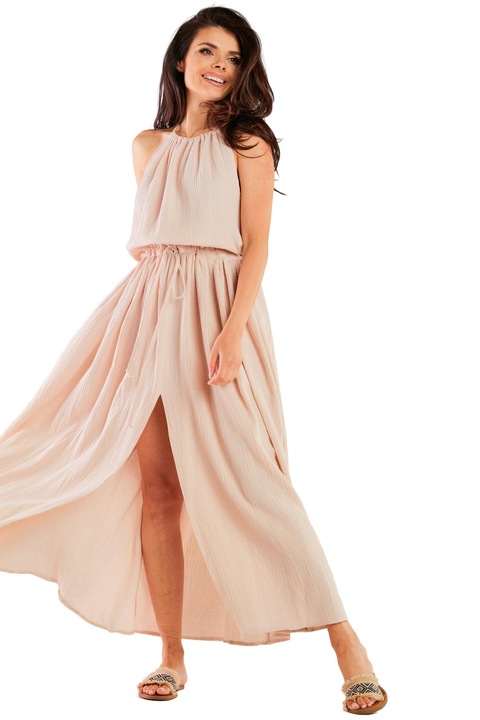 Rochie lunga M263, InfiniteYou, Bumbac/Lycra, Bej