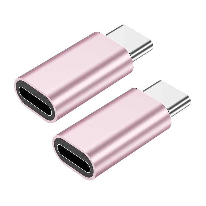 Set 2x Adaptor Lightning (mama) la USB-C (tata), Foloseste Cablul Vechi de iPhone (Lightning) pentru a Incarca Dispozitive Noi Type-C, Convertor Compact (Doar Incarcare), Compatibil cu iPhone 16/15, Samsung S25, iPad Pro, Pixel 9, Roz