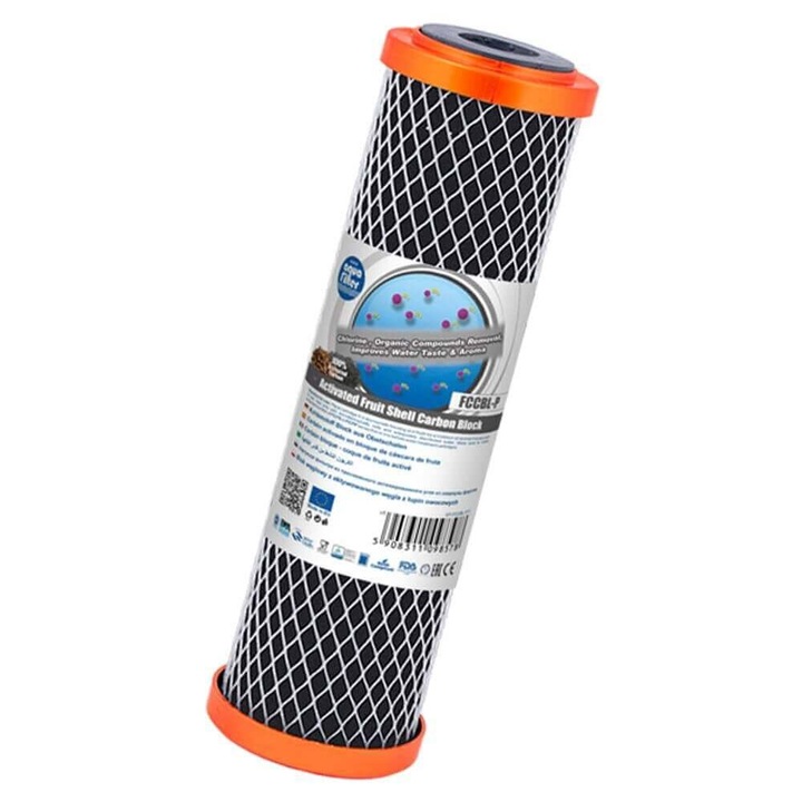 Gyümölcshéj blokk aktív szén patron, AquaFilter FCCBL-P, standard méretek 25,5 cm x 6,3 cm