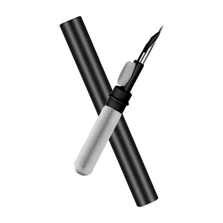 Set 3 de curatare pentru casti Casti Wireless, tip stilou, Echipat cu Varf Metalic, Perie Fina si Burete, design compact, Instrument Multifunctional pentru Curatarea Profunda a Castilor si Carcasei de Incarcare, Negru