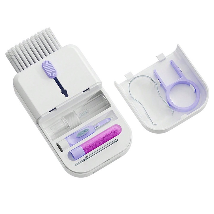 Kit de Curatare 11 in 1 pentru Electronice, multicolor, include pensula, spray, carpa microfibra, Perie Retractabila, Stilou de Curatare, Design Compact si Integrat，pentru Laptop, Tastatura, Monitor, Telefon, Camera Foto, Drona, Casti, Violet