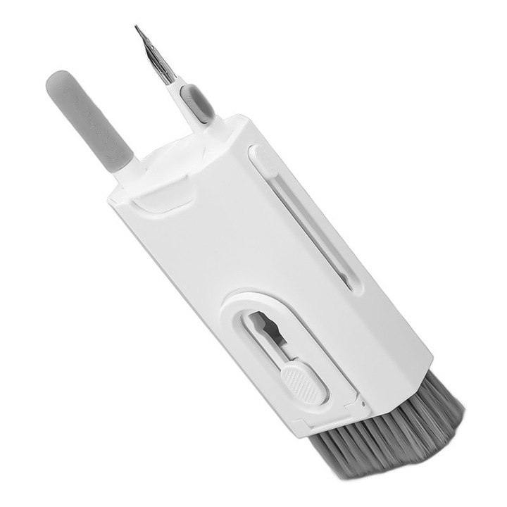 Kit de Curatare 8 in 1 pentru Electronice, Include Sticla cu Pulverizator Ecrane, Laveta, Perie Retractabila, Extractor Taste si Stilou de Curatare, Design Compact si Integrat，pentru Laptop, Tastatura, Monitor, Telefon, Camera Foto, Drona, Casti, Alb