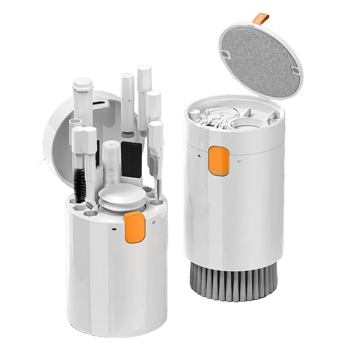 Kit de Curatare 20 in 1 pentru Electronice, Include Sticla cu Pulverizator Ecrane, Laveta, Perie Retractabila, Extractor Taste si Stilou de Curatare, Design Compact si Integrat，pentru Laptop, Tastatura, Monitor, Telefon, Camera Foto, Drona, Casti, Alb