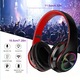 Безжични слушалки за гейминг, SuooTci, с RGB LED светлини, двоен режим Bluetooth/кабел (3.5 мм жак), Hi-Fi стерео звук със силен бас, вграден микрофон, сгъваеми, за компютър, лаптоп, телефон, за възрастни и деца, червени
