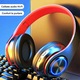 Безжични слушалки за гейминг, SuooTci, с RGB LED светлини, двоен режим Bluetooth/кабел (3.5 мм жак), Hi-Fi стерео звук със силен бас, вграден микрофон, сгъваеми, за компютър, лаптоп, телефон, за възрастни и деца, червени