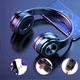 Безжични геймърски слушалки с RGB LED светлини, двоен режим Bluetooth/кабел (3,5 мм жак), Hi-Fi стерео звук със силен бас, вграден микрофон, сгъваеми, за компютър, лаптоп, телефон, за възрастни и деца, черни
