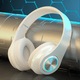 Безжични геймърски слушалки с RGB LED светлини, двоен режим Bluetooth/кабел (3.5 мм жак), Hi-Fi стерео звук със силен бас, вграден микрофон, сгъваеми, за компютър, лаптоп, телефон, за възрастни и деца, бели