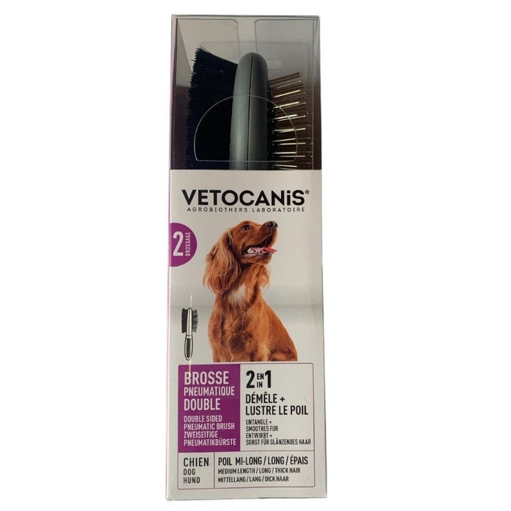 Perie pneumatica dubla, 22cm, pentru caini Vetocanis Hair Expert