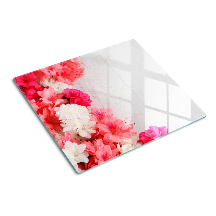 Edzett üveg vágódeszka, Tulup, Virágok, Rózsaszín, 60x52 cm, 010010520040000006374