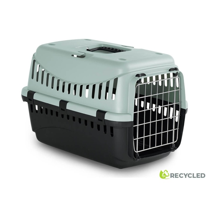 Cusca Transport pentru Pisici si Caini Mici, Pui, Iepuri, Plastic Reciclat cu Usa Metalica, MPB (S - cca. 6Kg, 46x31x32h cm) - Sigura, Ventilata & Eco-Friendly