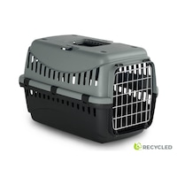Cusca Transport pentru Pisici si Caini Mici, Pui, Iepuri, Plastic Reciclat cu Usa Metalica, MPB GRI (S - cca. 6Kg, 46x31x32h cm) - Sigura, Ventilata & Eco-Friendly