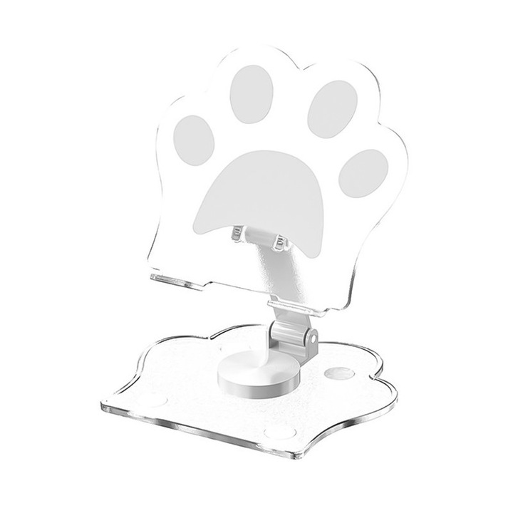 Összecsukható telefontartó imádnivaló macskamancs mintával, állítható magassággal és szöggel, aranyos asztali kiegészítő lányoknak, kompatibilis iPhone, Samsung, iPad készülékekkel, nagy, fehér