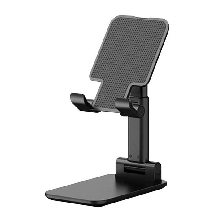 Сгъваема настолна стойка за телефон и таблет, регулируема по височина и ъгъл, въртяща се, стабилна основа и противоплъзгащи подложки, съвместима с iPhone, iPad, Samsung Nintendo Switch, черна
