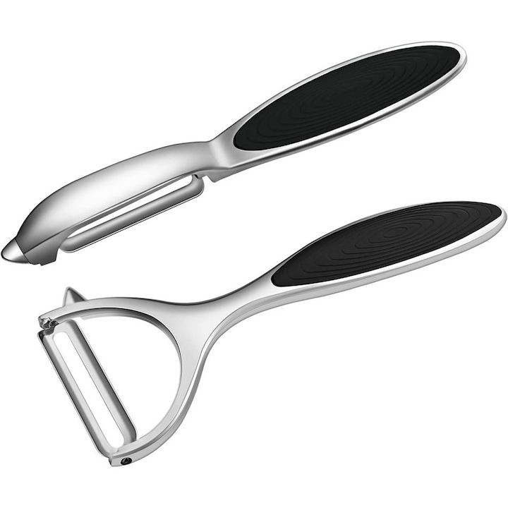 Gyümölcs- és zöldséghámozó készlet, rozsdamentes acél, szürke nyél, csúszásmentes