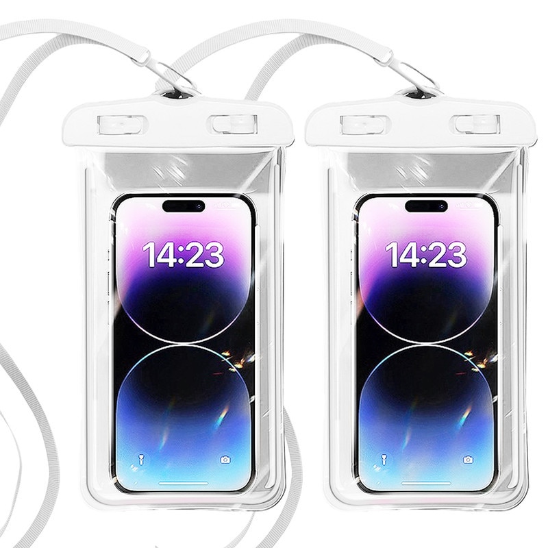 Husa Waterproof Universala Set Cuplu/Familie IPX7, Rezistenta la Apa Adanca 30m, Structura Rigida cu Canale Laterale, Pentru iPhone 15 Pro Max, Samsung Galaxy S24 Ultra, Huawei P60 Pro, Activitati Acvatice si Outdoor, 17.8×11cm, Alb