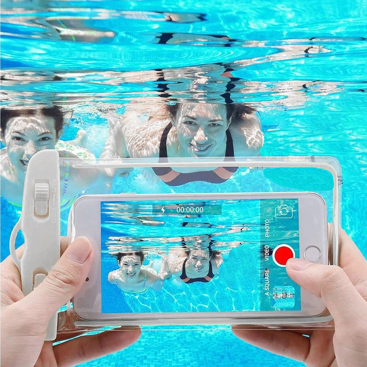 Husa Waterproof Universala Set Cuplu/Familie IPX7, Rezistenta la Apa Adanca 30m, Structura Rigida cu Canale Laterale, Pentru iPhone 15 Pro Max, Samsung Galaxy S24 Ultra, Huawei P60 Pro, Activitati Acvatice si Outdoor, 17.8×11cm, Alb