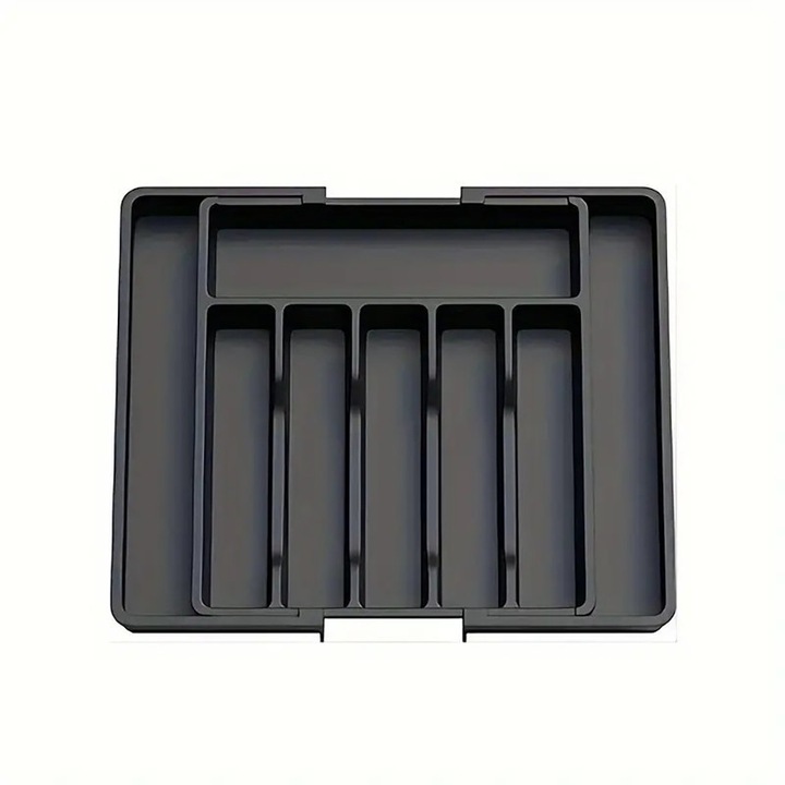 Organizer extensibil pentru sertare, negru, dimensiuni ajustabile 33x57cm, 8 compartimente