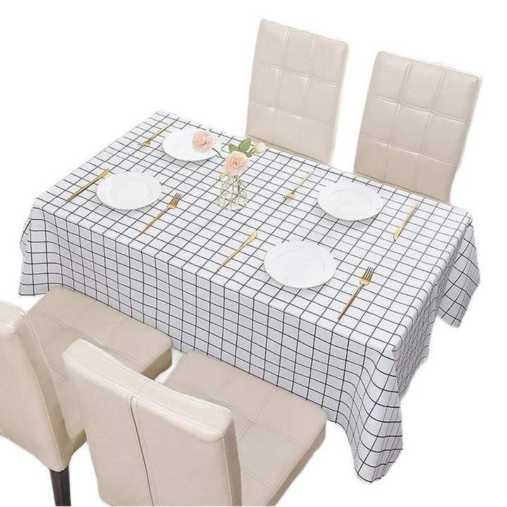 Градинска маса, бял раиран модел, 140x180 см, устойчива на вода и замърсявания, лесна за почистване