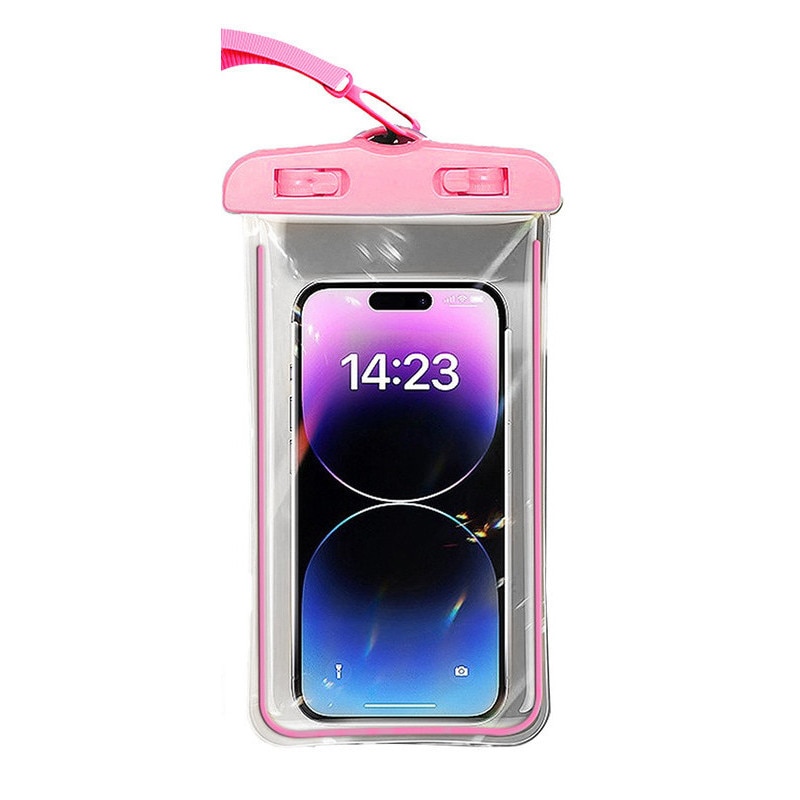 Husa Waterproof Universala Set Cuplu/Familie IPX7, Rezistenta la Apa Adanca 30m, Structura Rigida cu Canale Laterale, Pentru iPhone 15 Pro Max, Samsung Galaxy S24 Ultra, Huawei P60 Pro, Activitati Acvatice si Outdoor, 17.8×11cm, Roz