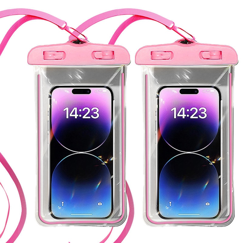 Husa Waterproof Universala Set Cuplu/Familie IPX7, Rezistenta la Apa Adanca 30m, Structura Rigida cu Canale Laterale, Pentru iPhone 15 Pro Max, Samsung Galaxy S24 Ultra, Huawei P60 Pro, Activitati Acvatice si Outdoor, 17.8×11cm, Roz