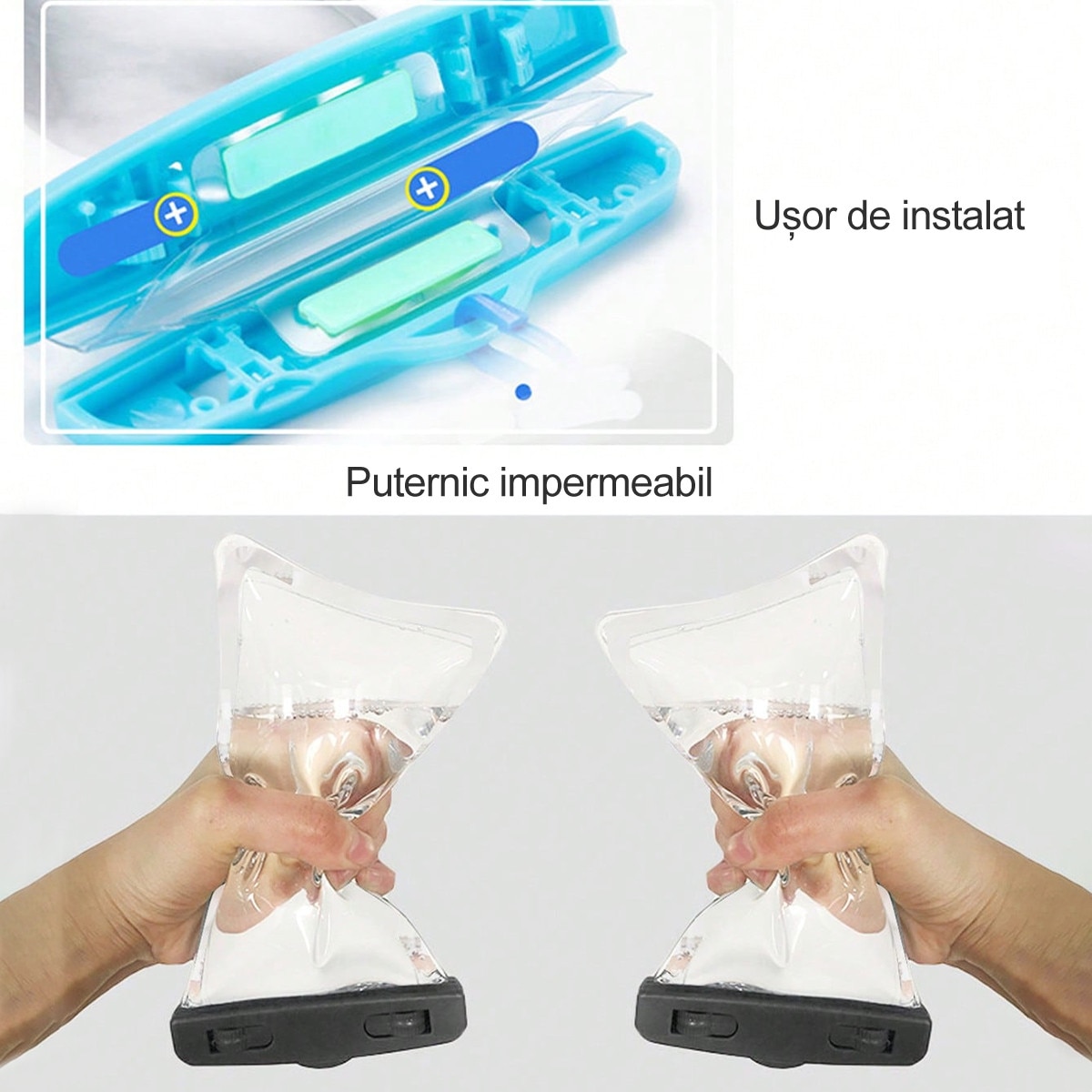 Set 2 Husa Impermeabila subacvatica Universala pentru Telefon (pana la 7 inch), Certificare IPX8, Protectie Subacvatica, Ecran Tactil Sensibil, Snur Inclus, Plaja/Piscina/Sporturi Acvatice, Protectie Apa/Nisip/Praf, Compatibila iPhone/Samsung, Negru